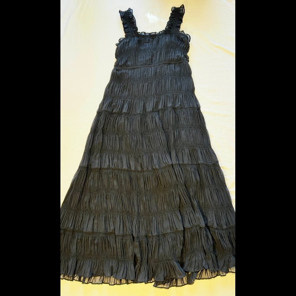 MAX STUDIO, BLACK POLY CHIFFON MAXI DRESS, SMALL (BIN C)